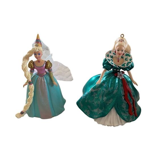 Set of 2 Barbie 2002 Rapunzel Barbie Holiday Ornament Mini Collectible Dolls Dec - Picture 1 of 8